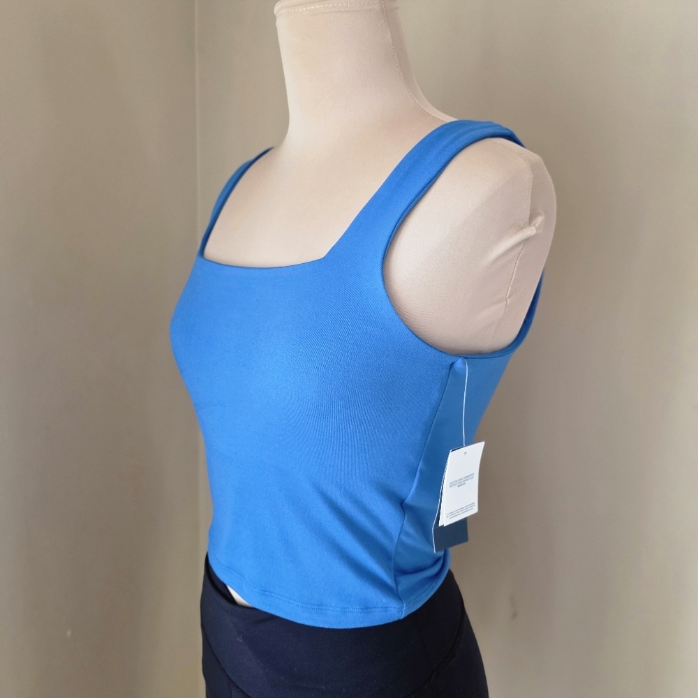 NWT Hollister Blue Square Neck Crop Top Built-In Bra M - Picture 2 of 8